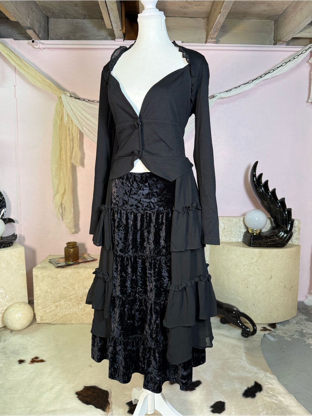 Hot Topic Black Gothic Lace-Up Ruffle Shirt Dress Size Medium